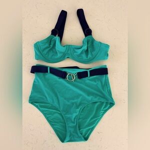 NWOT! Rare Aerie high waisted full coverage gorgeous teal green/navy bikini set